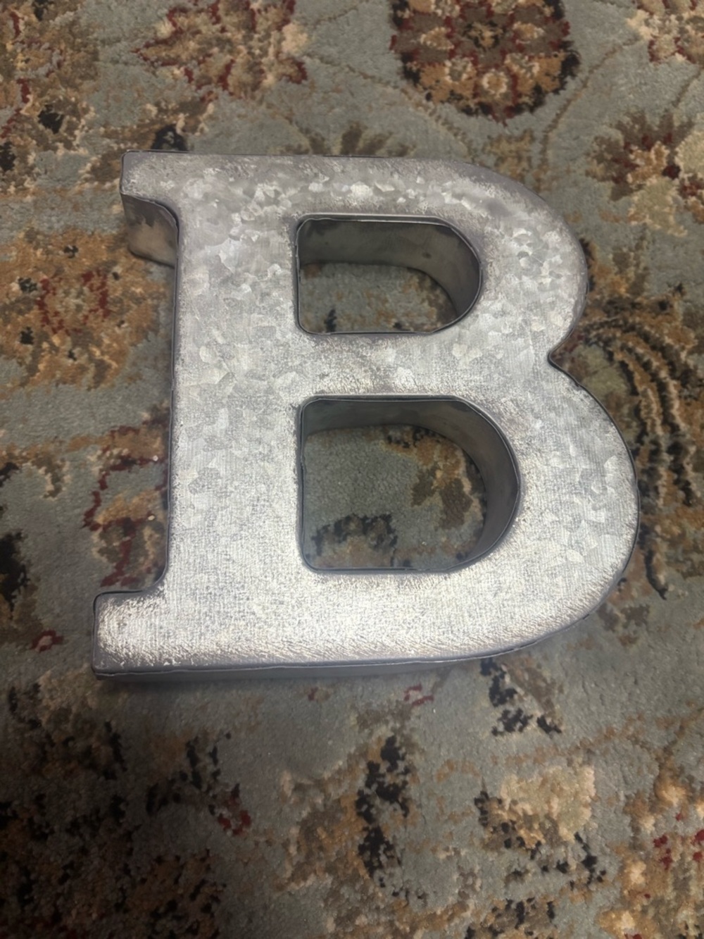 Decorative Letter B Wall Accent - Galvanized Silver Metallic